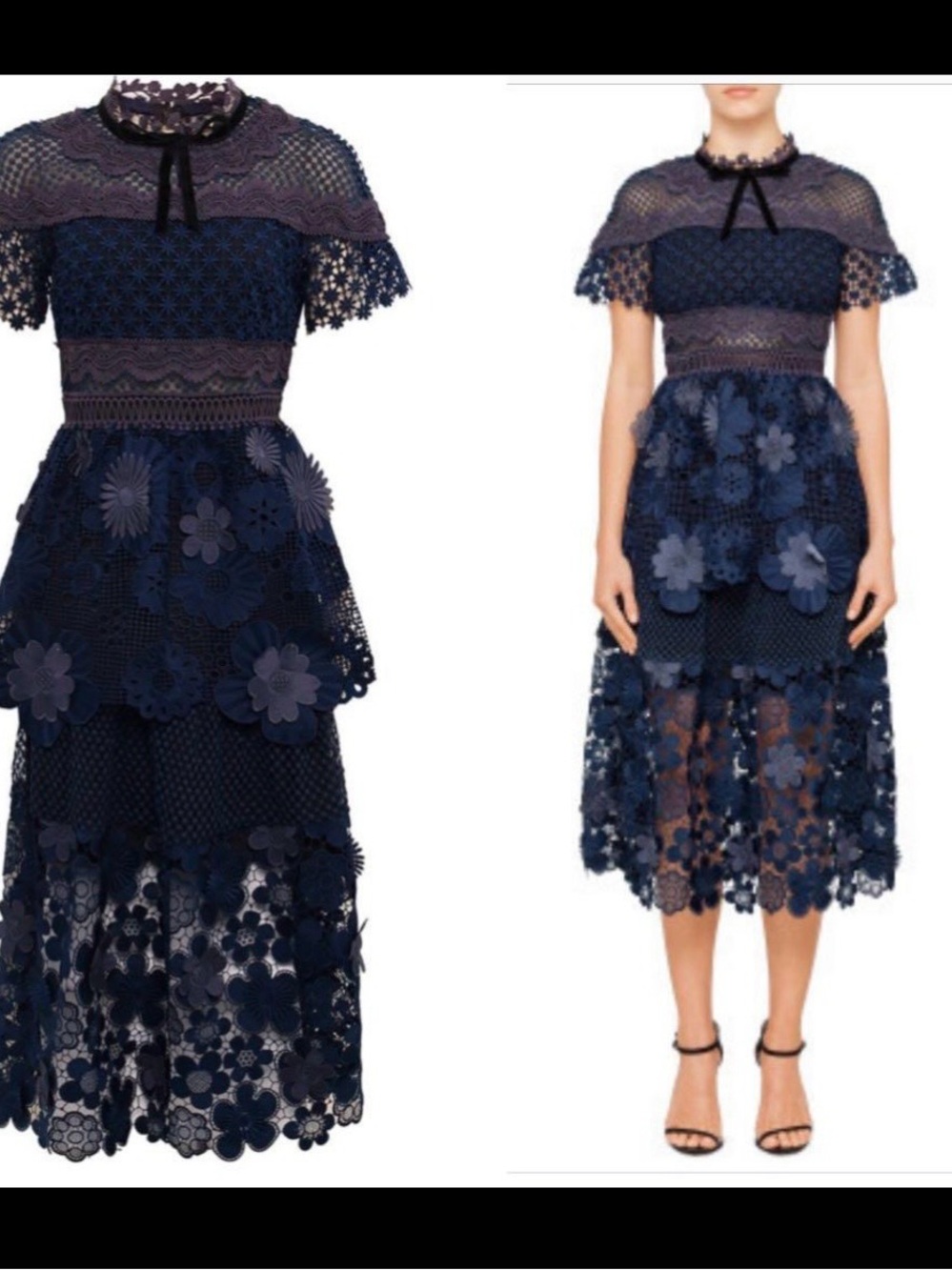 Self Portrait Blue Embroidered 3D Flowers Floral dress LINED - Picture 2 of 15